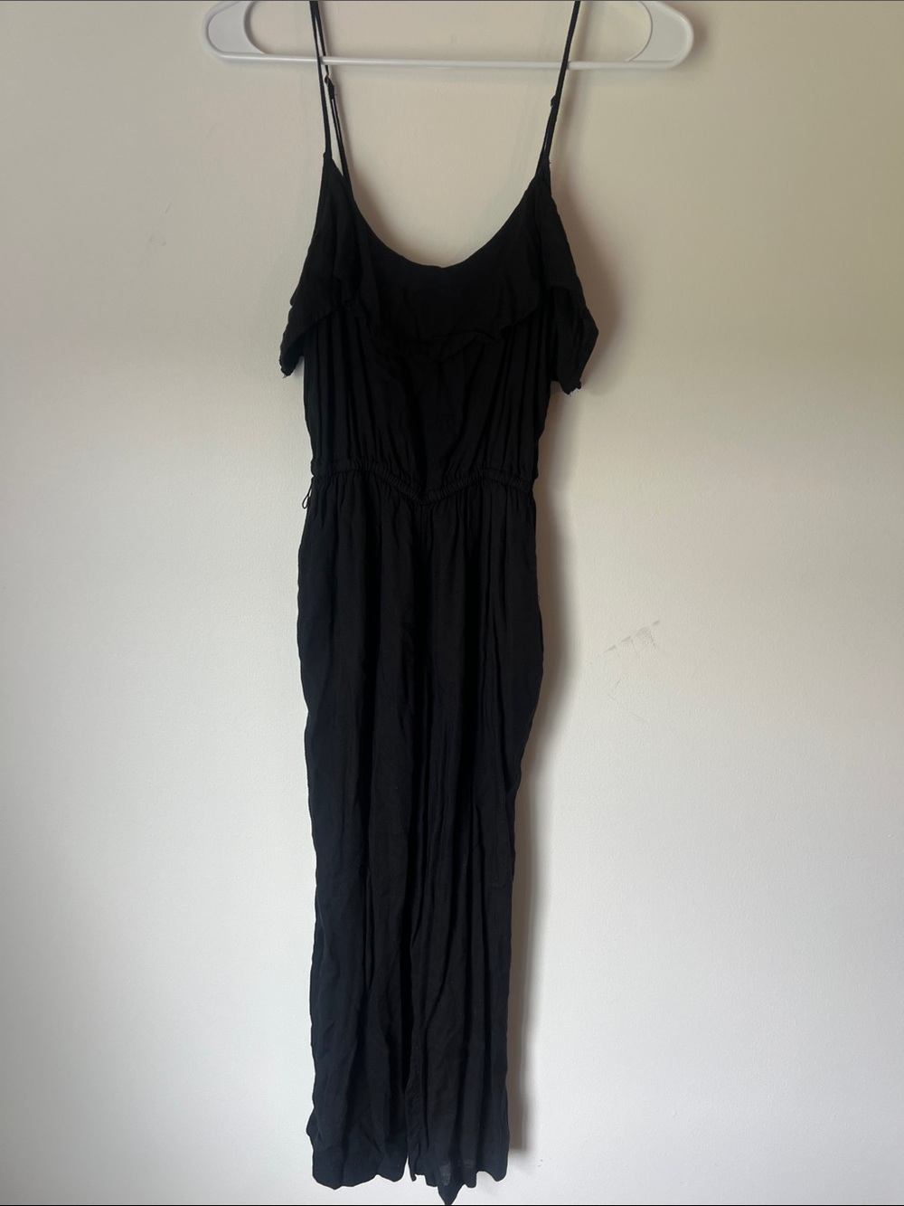 Black Spaghetti-Strap  Jumpsuit with Ruffle Bodice